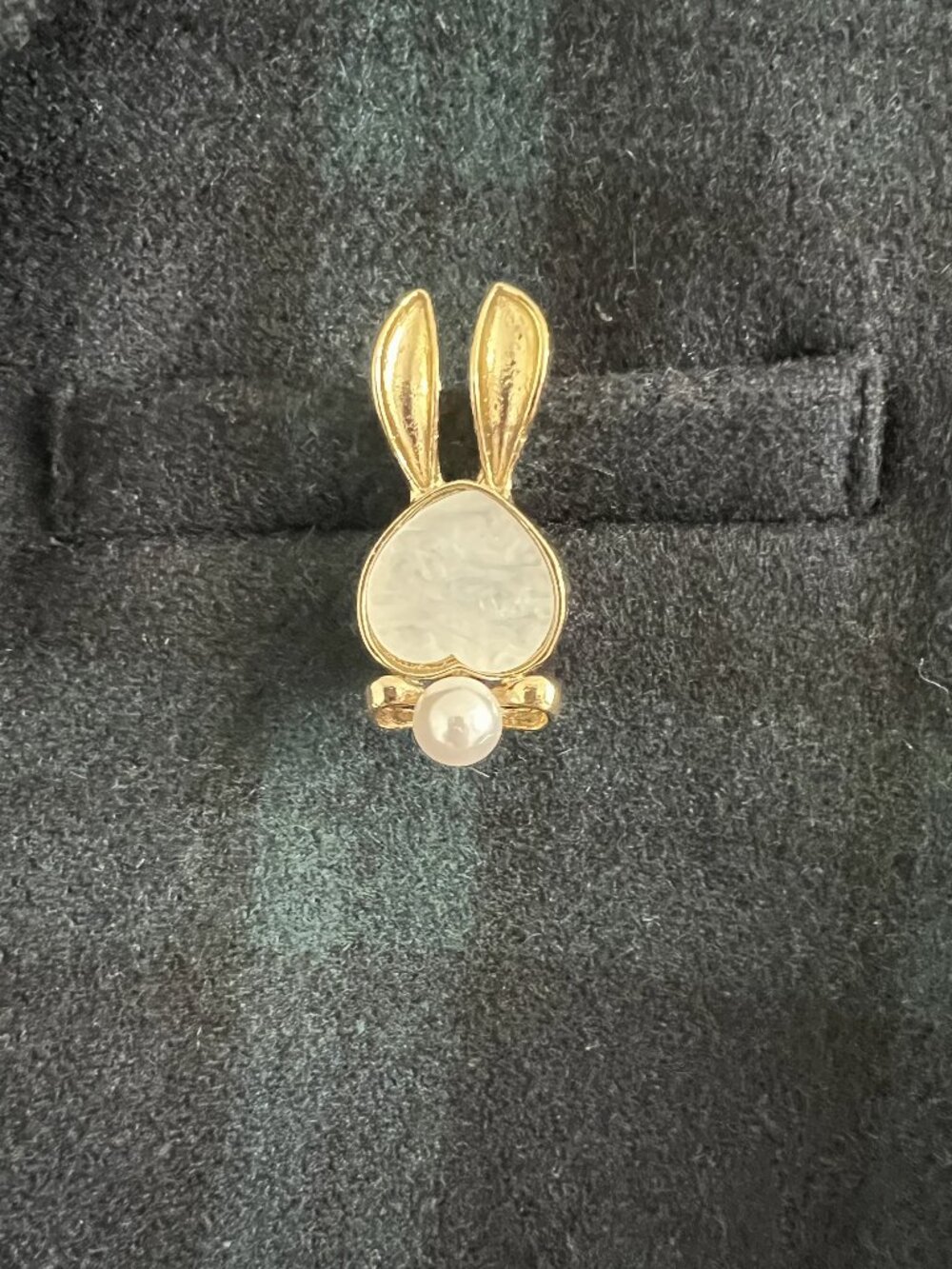 Gold Bunny Rabbit Brooch Pin Faux Pearl Mother of Pearl Cute Easter Jewelry